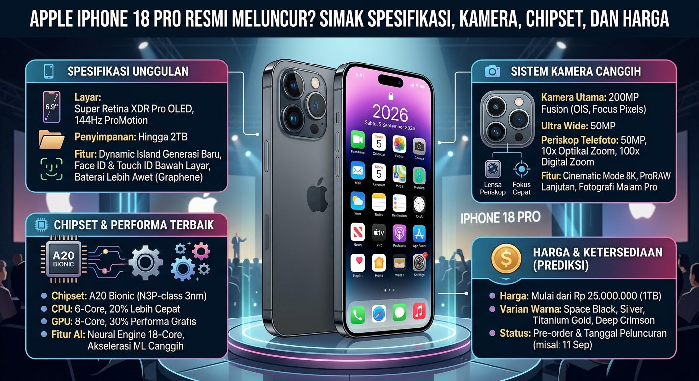 Apple iPhone 18 Pro Resmi Meluncur? Simak Spesifikasi, Kamera, Chipset, dan Harga