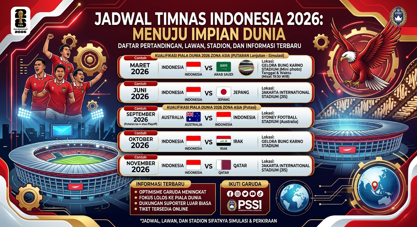 Jadwal Timnas Indonesia 2026: Daftar Pertandingan, Lawan, Stadion, dan Informasi Terbaru