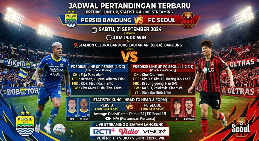 Jadwal Persib vs Seoul FC Terbaru: Prediksi Line Up, Statistik, dan Live Streaming