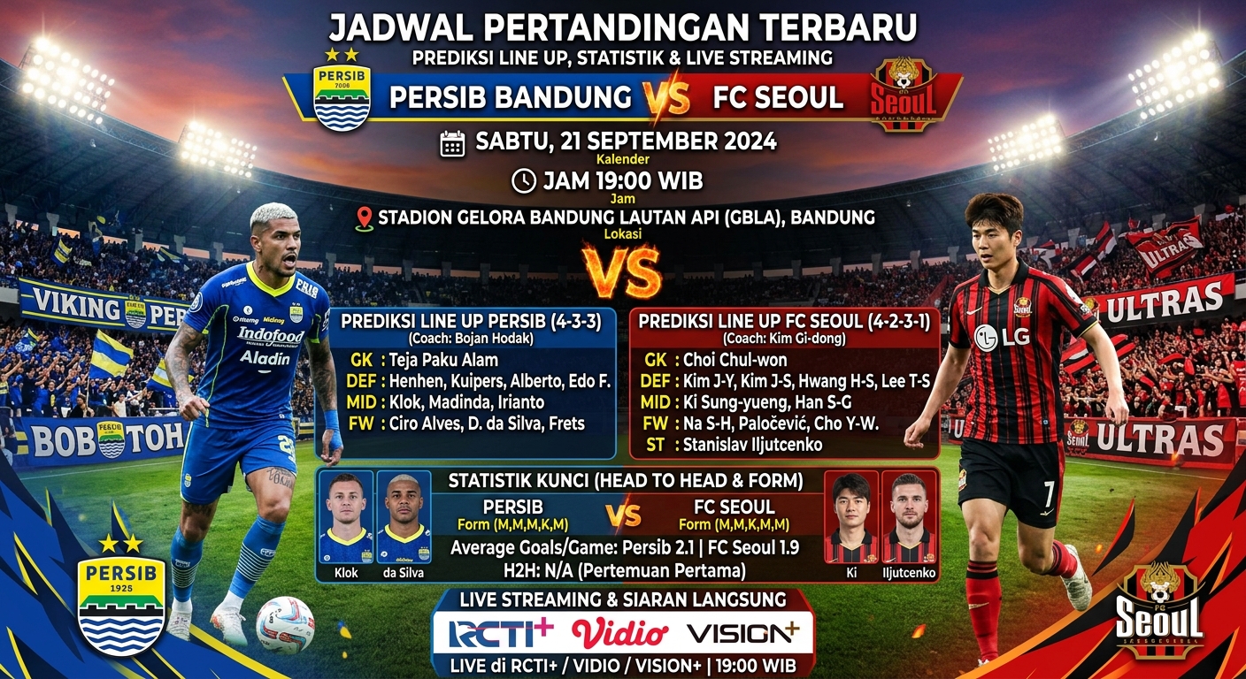 Jadwal Persib vs Seoul FC Terbaru: Prediksi Line Up, Statistik, dan Live Streaming