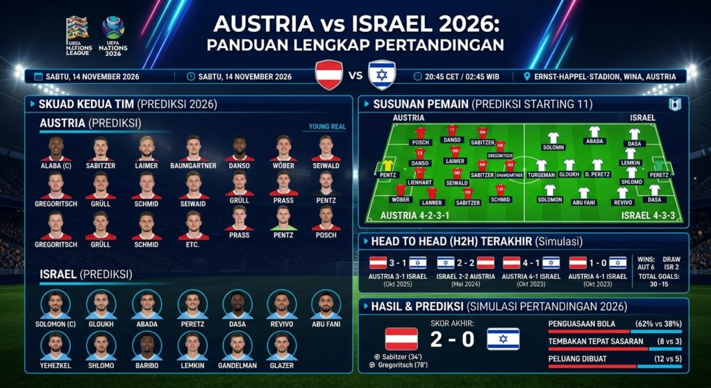 Austria vs Israel 2026: Skuad, Susunan Pemain, H2H, Jadwal, dan Hasil Pertandingan