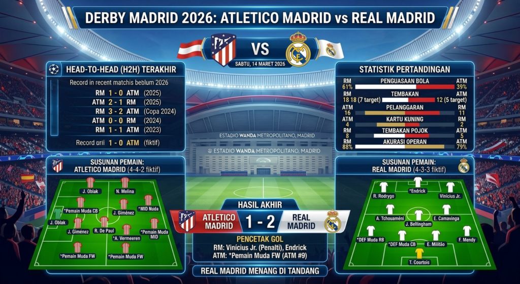 Atletico Madrid vs Real Madrid 2026: H2H, Susunan Pemain, Statistik, Pencetak Gol, dan Hasil Akhir