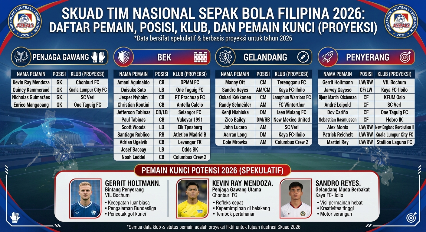 Skuad Tim Nasional Sepak Bola Filipina 2026: Daftar Pemain, Posisi, Klub, dan Pemain Kunci