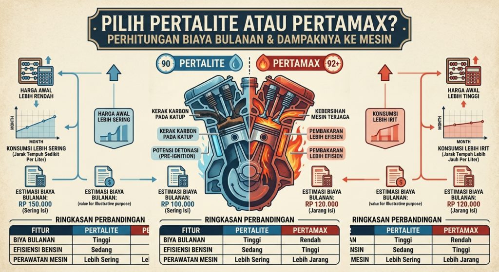 Pilih Pertalite atau Pertamax? Perhitungan Biaya Bulanan dan Dampaknya ke Mesin