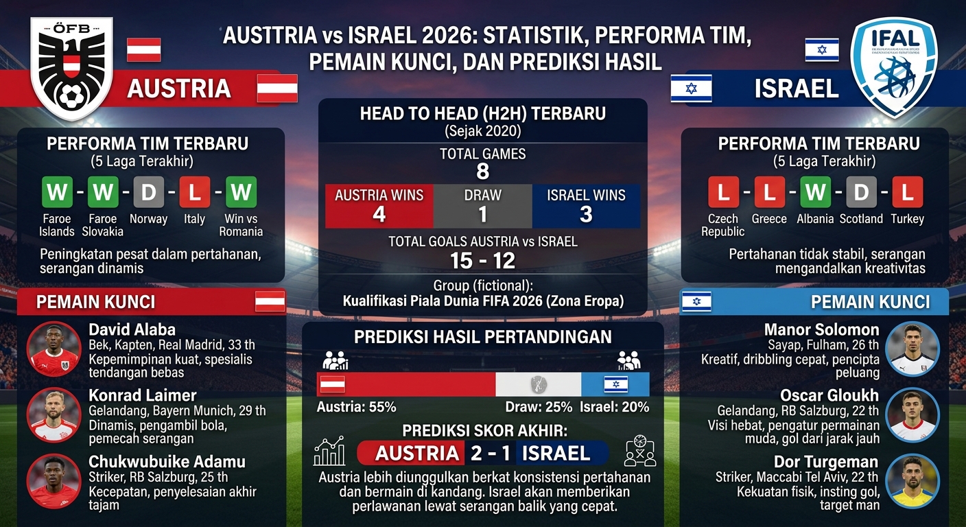 Austria vs Israel 2026: Statistik, Performa Tim, Pemain Kunci, dan Prediksi Hasil