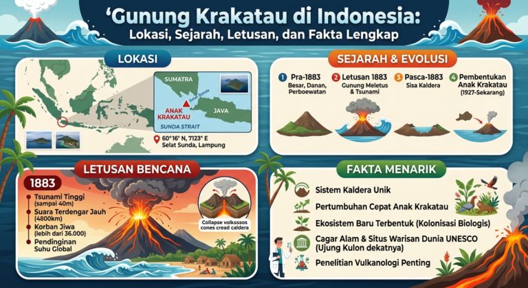 Gunung Krakatau di Indonesia: Lokasi, Sejarah, Letusan, dan Fakta Lengkap