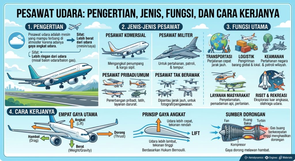 Pesawat Udara: Pengertian, Jenis, Fungsi, dan Cara Kerjanya