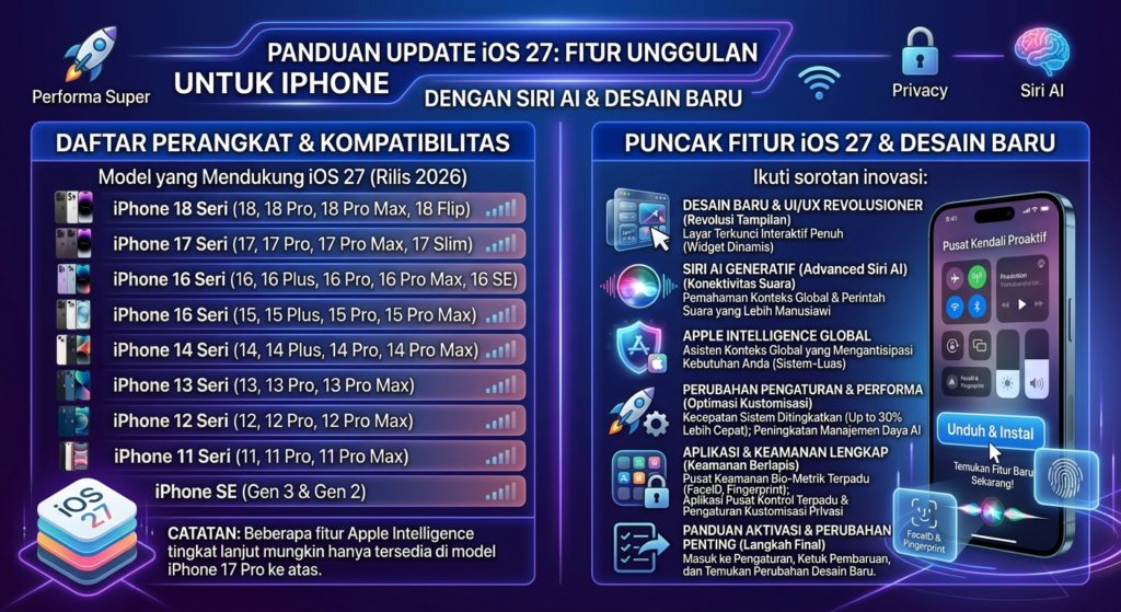 iOS 27 Terbaru: Siri AI, Apple Intelligence, Desain Baru, dan Fitur Unggulan