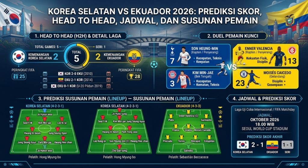 Korea Selatan vs Ekuador: Prediksi Skor, Head to Head, Jadwal, dan Susunan Pemain