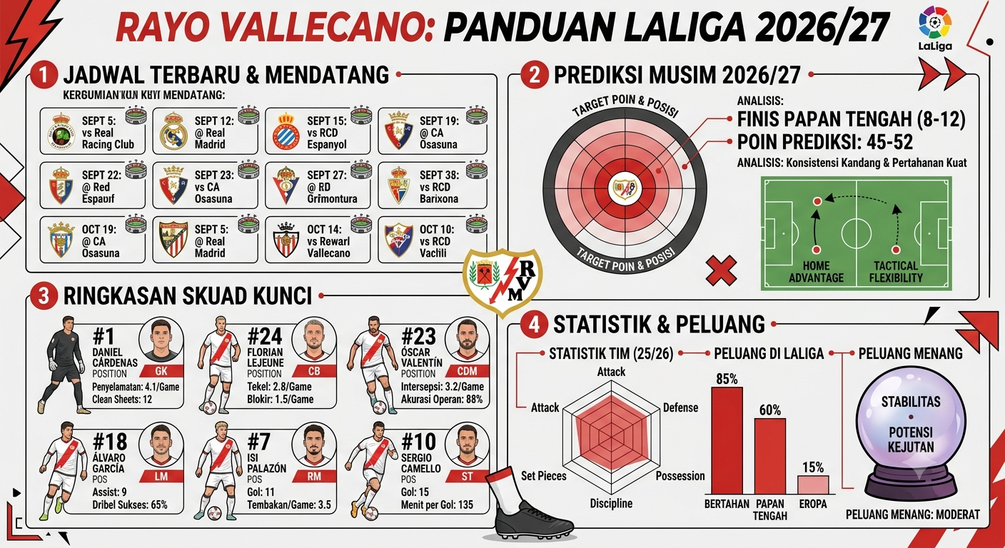 Jadwal dan Prediksi Rayo Vallecano Terbaru: Skuad, Statistik, serta Peluang di La Liga