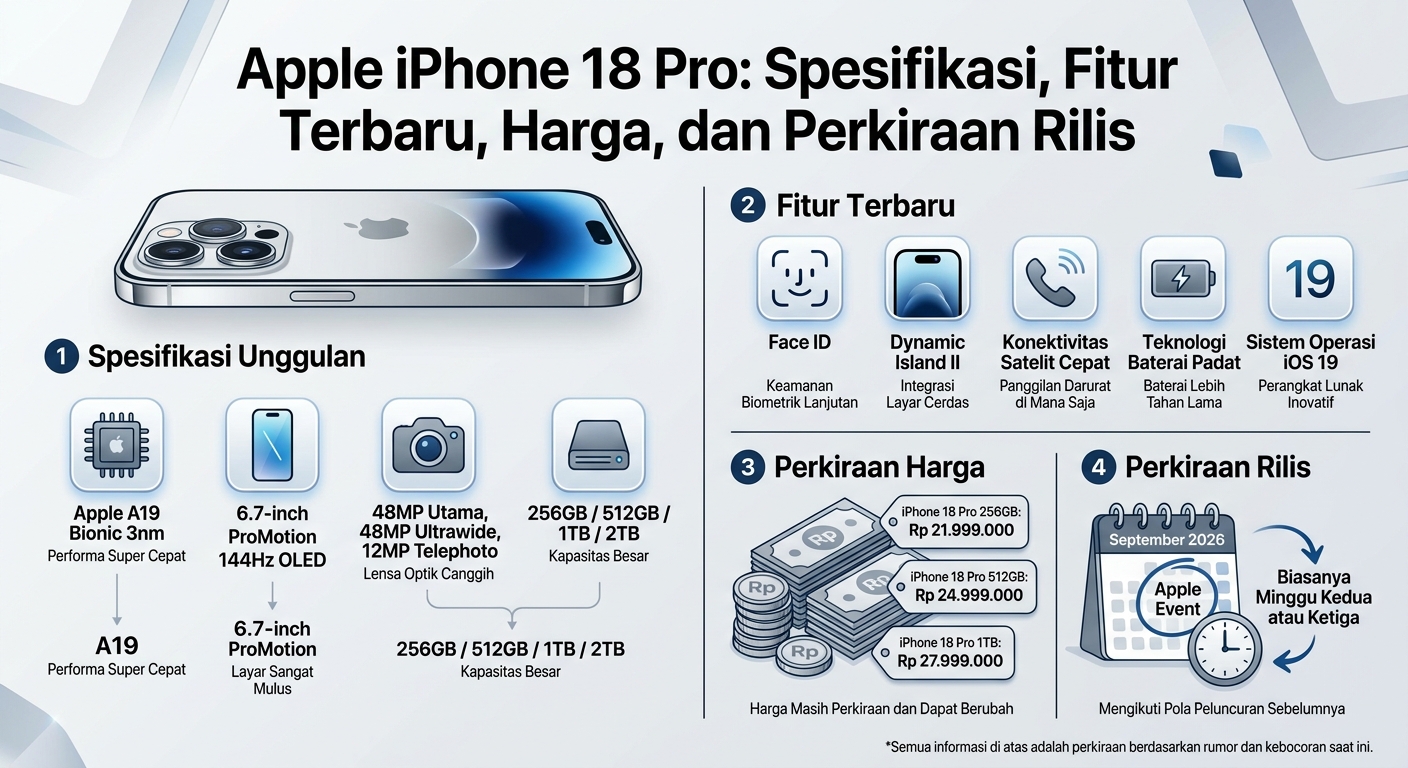 Apple iPhone 18 Pro: Spesifikasi, Fitur Terbaru, Harga, dan Perkiraan Rilis