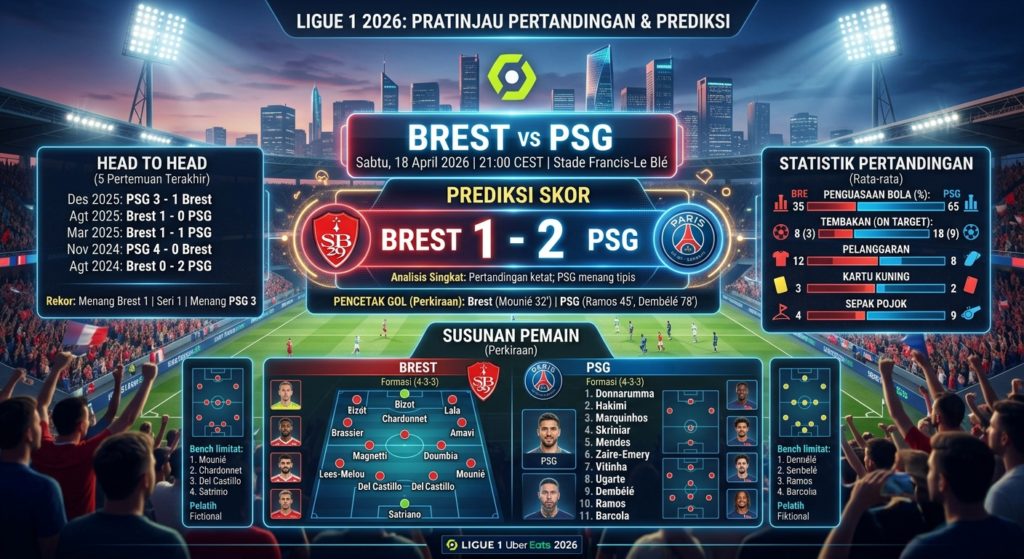 Brest vs PSG: Prediksi Skor, Head to Head, Susunan Pemain, dan Statistik Pertandingan