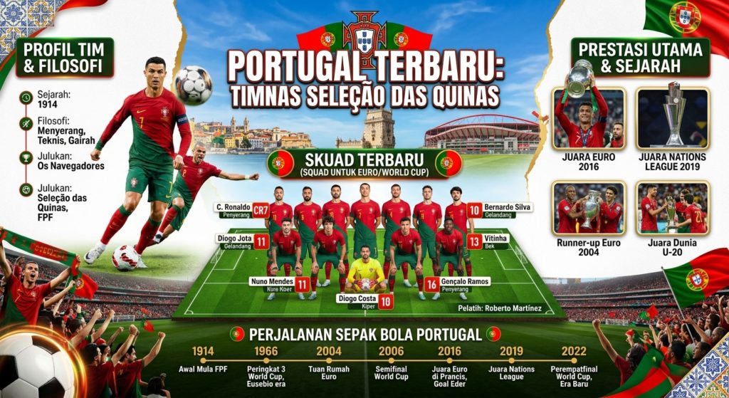 Portugal Terbaru: Profil Tim, Skuad, Prestasi, dan Perjalanan di Dunia Sepak Bola. buatkan gambar