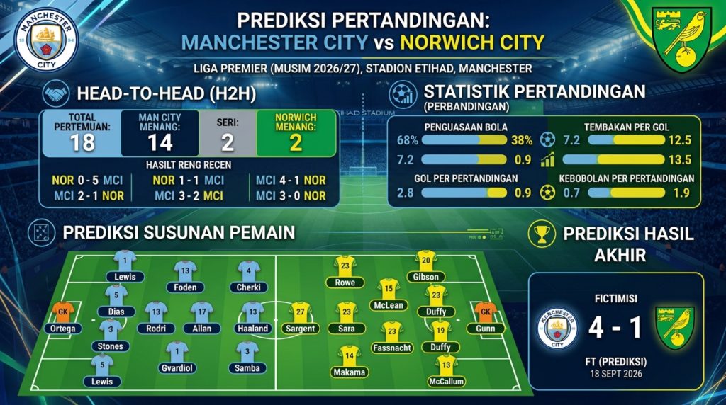 Man City vs Norwich: Head to Head, Statistik Pertandingan, Prediksi Susunan Pemain, dan Hasil Akhir