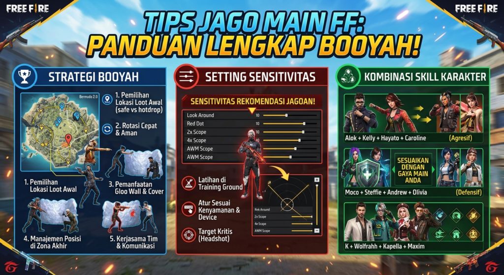 Tips Jago Main FF: Strategi Booyah, Setting Sensitivitas, dan Kombinasi Skill