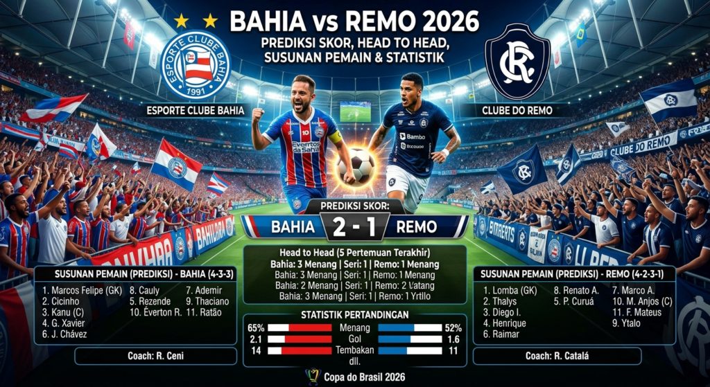 Bahia vs Remo 2026: Prediksi Skor, Head to Head, Susunan Pemain, dan Statistik Pertandingan