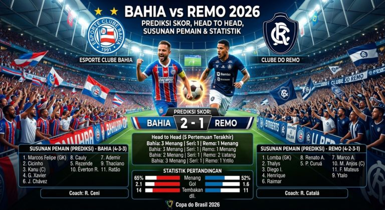 Bahia vs Remo 2026: Prediksi Skor, Head to Head, Susunan Pemain, dan Statistik Pertandingan