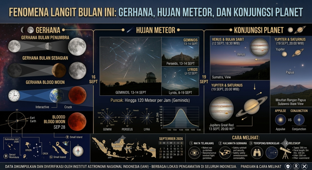 Fenomena Langit Bulan Ini: Gerhana, Hujan Meteor, dan Konjungsi Planet