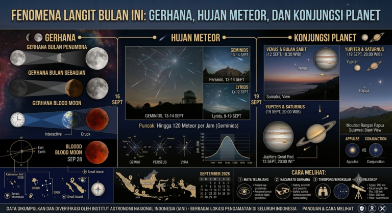 Fenomena Langit Bulan Ini: Gerhana, Hujan Meteor, dan Konjungsi Planet