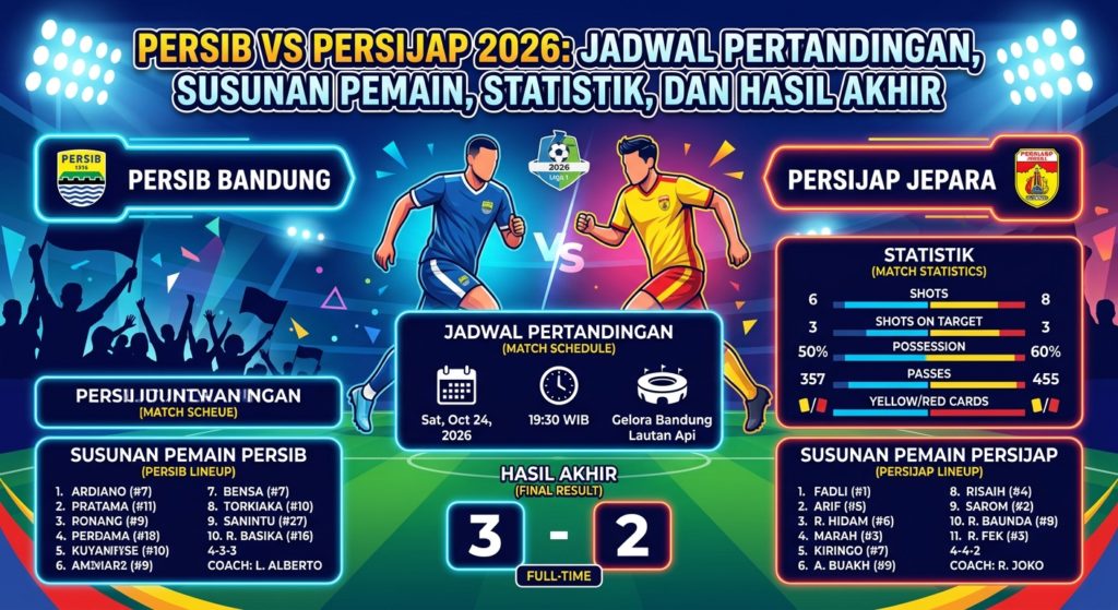 Persib vs Persijap 2026: Jadwal Pertandingan, Susunan Pemain, Statistik, dan Hasil Akhir