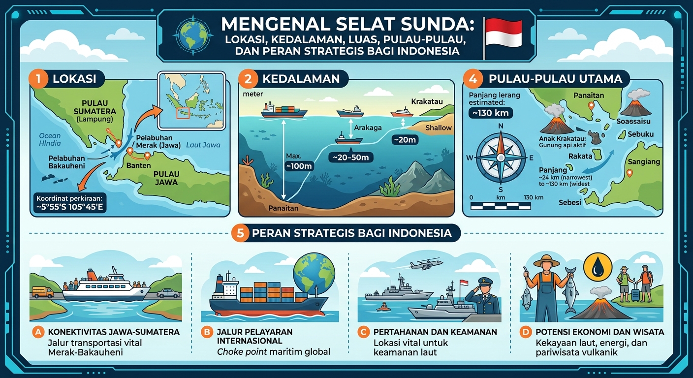 Mengenal Selat Sunda: Lokasi, Kedalaman, Luas, Pulau-Pulau, dan Peran Strategis bagi Indonesia
