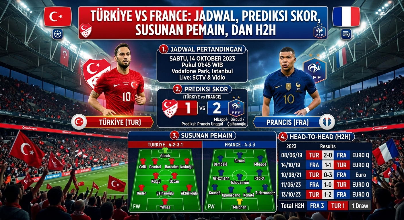 Türkiye vs France: Jadwal, Prediksi Skor, Susunan Pemain, dan H2H