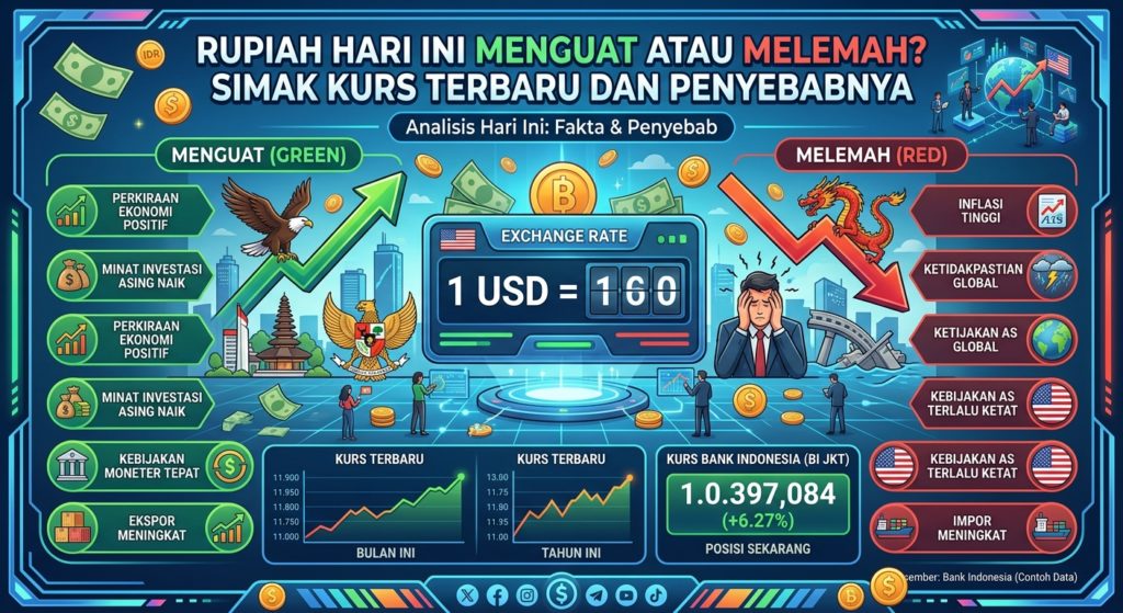 Rupiah Hari Ini Menguat atau Melemah? Simak Kurs Terbaru dan Penyebabnya buatkan gambafr dengan judul tersebut