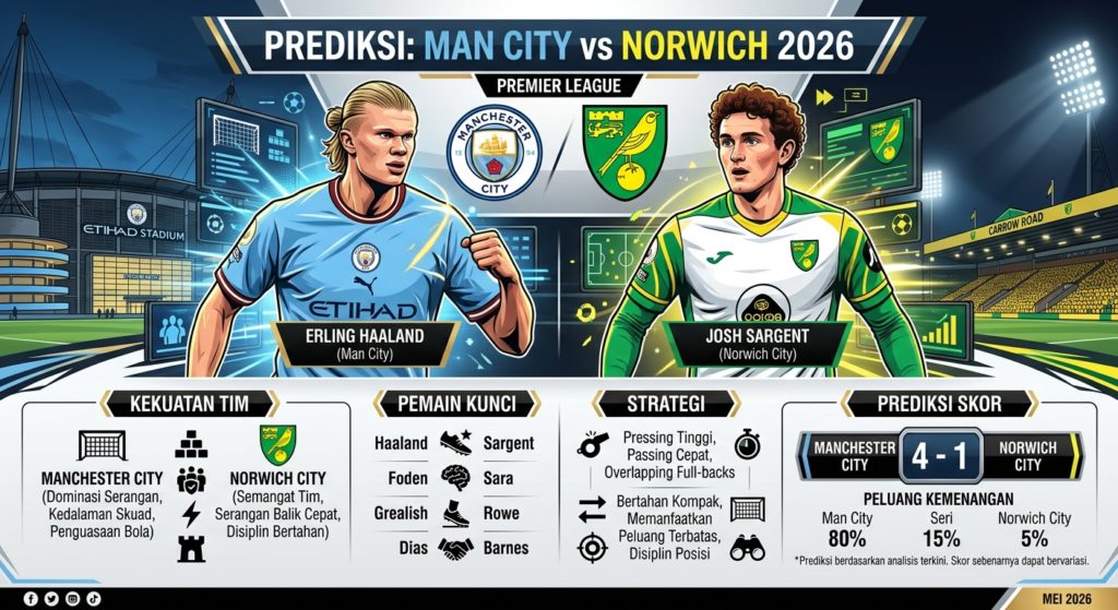 Prediksi Man City vs Norwich 2026: Kekuatan Tim, Pemain Kunci, Strategi, dan Prediksi Skor