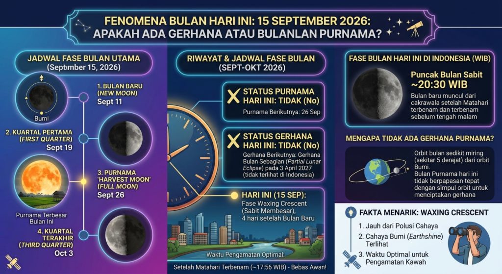 Fenomena Bulan Hari Ini 15 September 2026: Apakah Ada Gerhana atau Bulan Purnama?