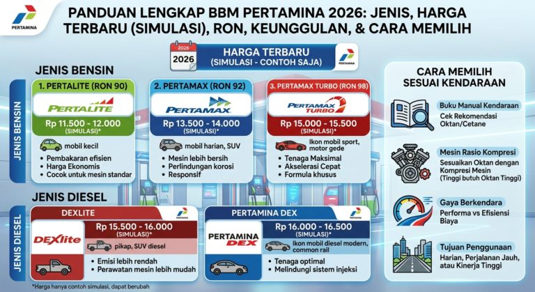 BBM Pertamina 2026: Jenis, Harga Terbaru, RON, Keunggulan, dan Cara Memilih Sesuai KendaraanBBM Pertamina 2026: Jenis, Harga Terbaru, RON, Keunggulan, dan Cara Memilih Sesuai Kendaraan