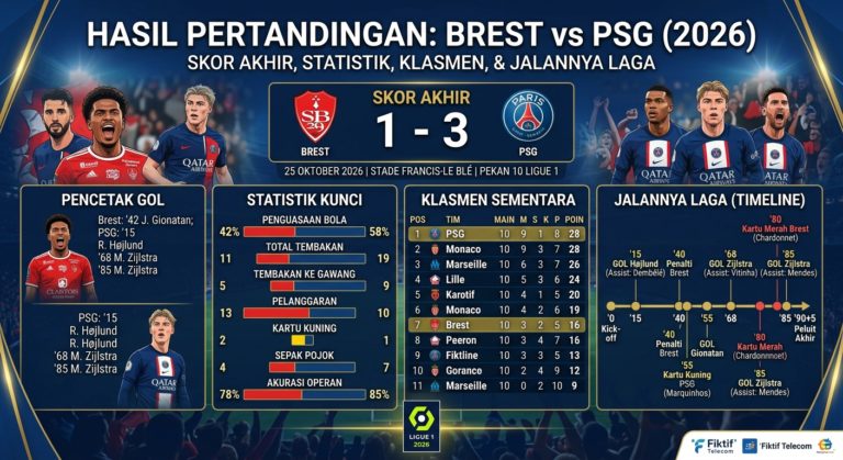 Brest vs PSG 2026: Hasil Pertandingan, Skor Akhir, Statistik, dan Jalannya Laga