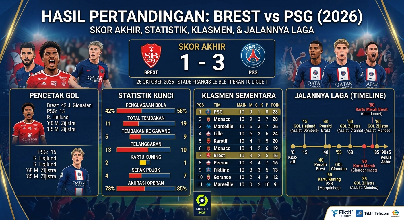 Brest vs PSG 2026: Hasil Pertandingan, Skor Akhir, Statistik, dan Jalannya Laga