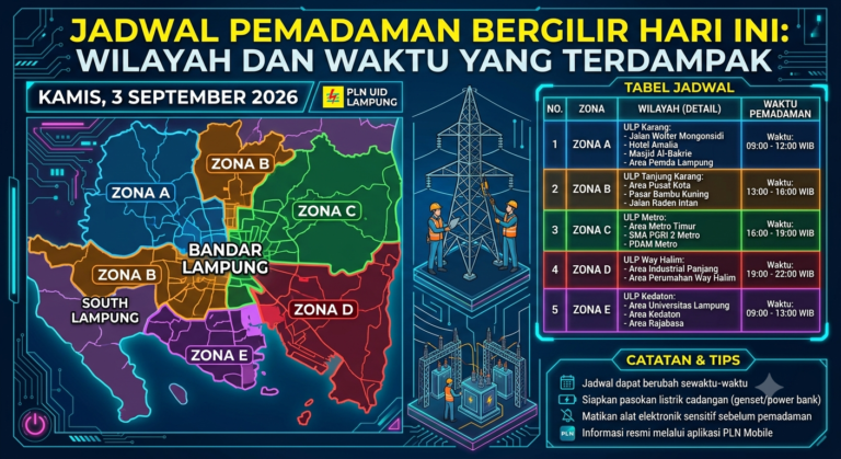 Jadwal Pemadaman Bergilir Hari Ini: Wilayah dan Waktu yang Terdampak