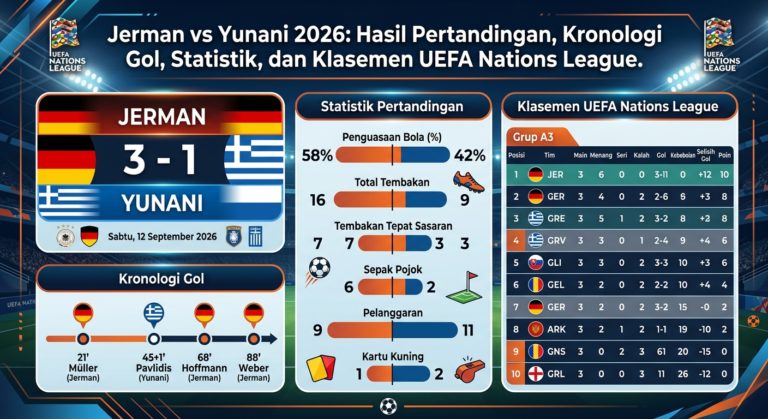 Jerman vs Yunani 2026: Hasil Pertandingan, Kronologi Gol, Statistik, dan Klasemen UEFA Nations League