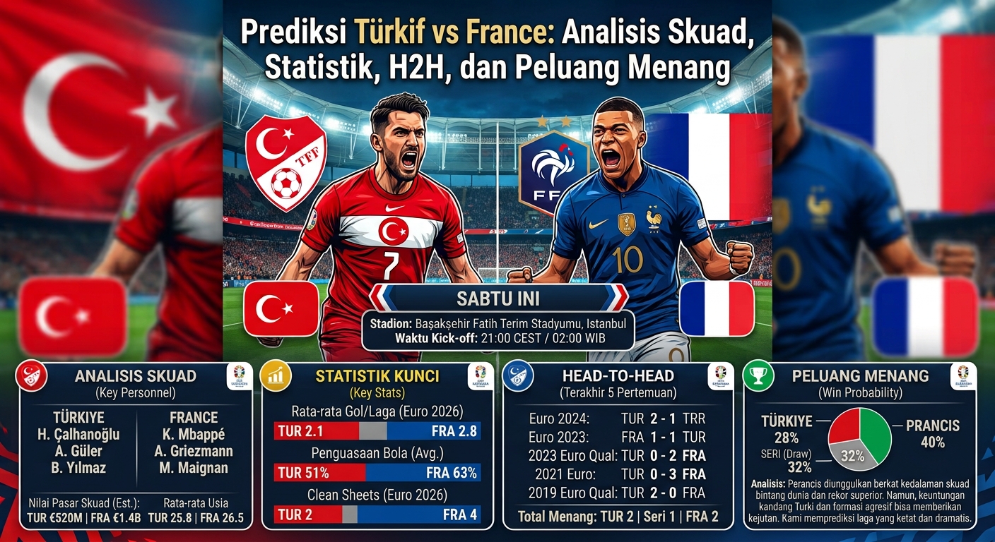 Prediksi Türkiye vs France: Analisis Skuad, Statistik, H2H, dan Peluang Menang
