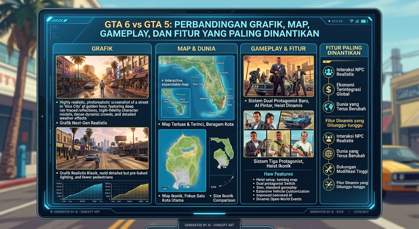 GTA 6 vs GTA 5: Perbandingan Grafik, Map, Gameplay, dan Fitur yang Paling Dinantikan