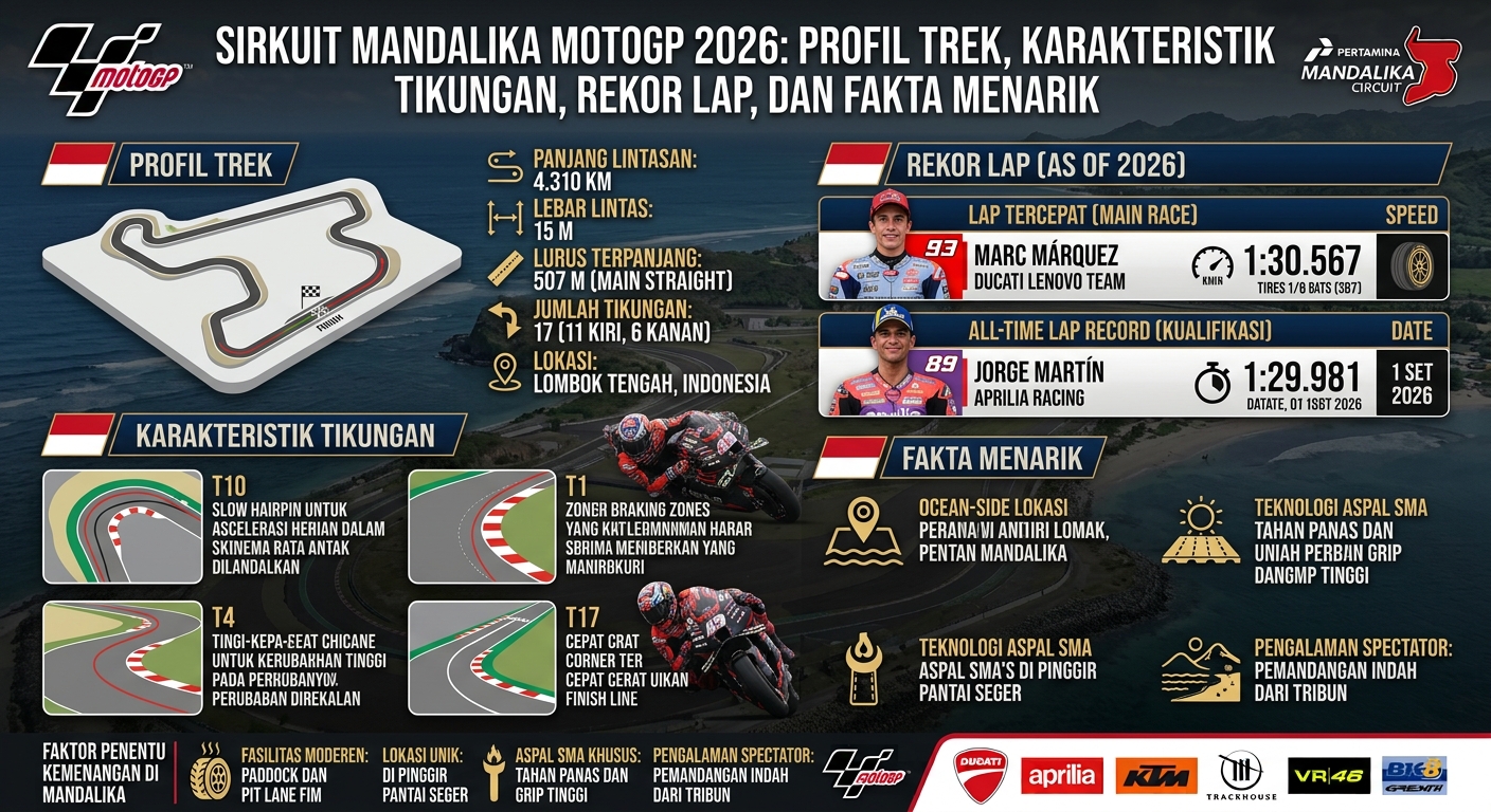 Sirkuit Mandalika MotoGP 2026: Profil Trek, Karakteristik Tikungan, Rekor Lap, dan Fakta Menarik