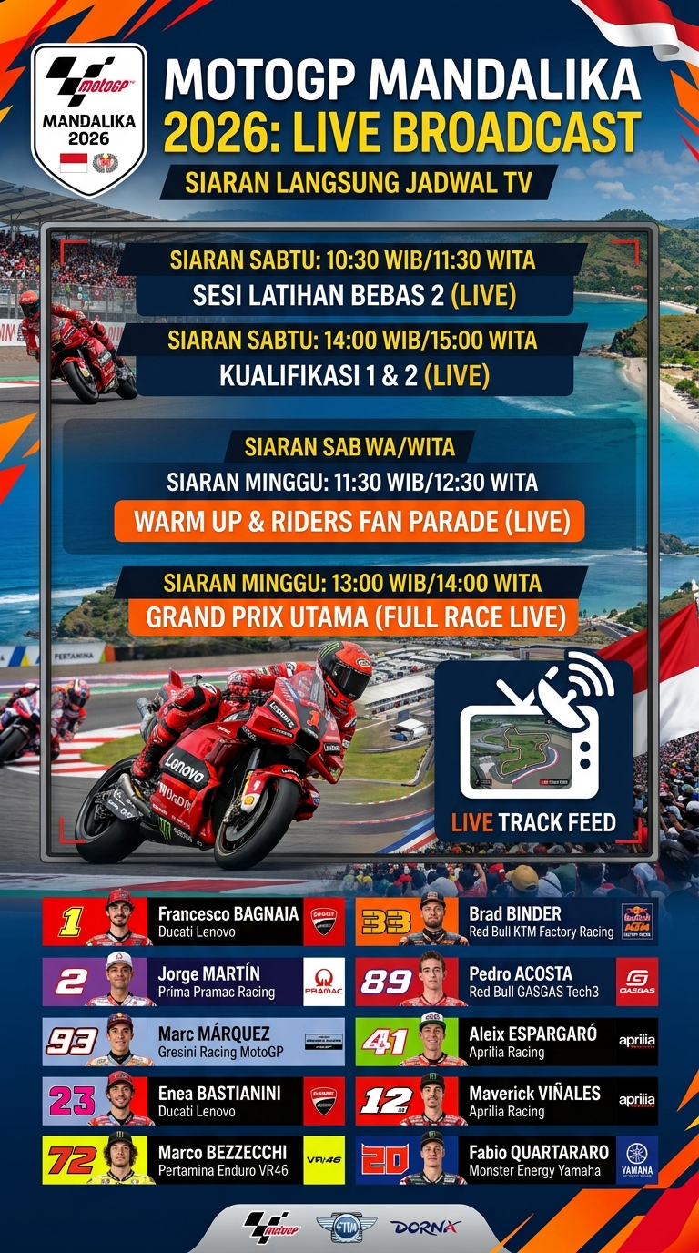 MotoGP Mandalika 2026 Live di TV Mana? Cek Jadwal Siaran Langsung dan Cara Menonton