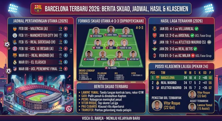 Barcelona Terbaru 2026: Berita Skuad, Jadwal, Hasil Pertandingan, dan Posisi Klasemen
