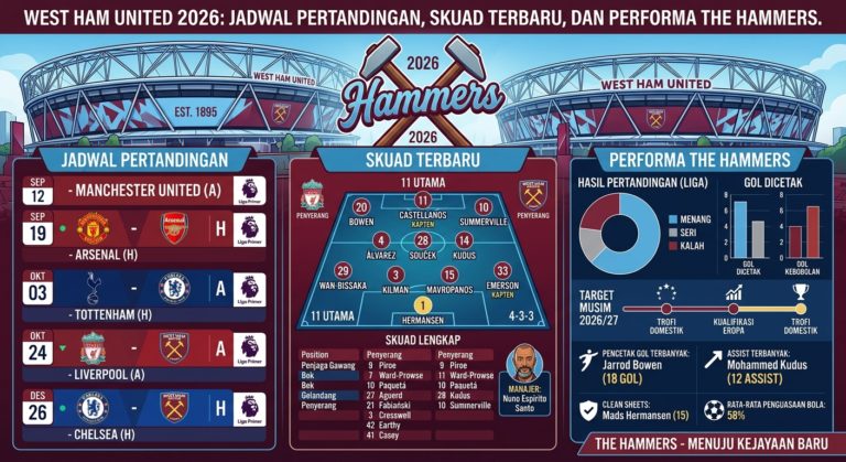 West Ham United 2026: Jadwal Pertandingan, Skuad Terbaru, dan Performa The Hammers