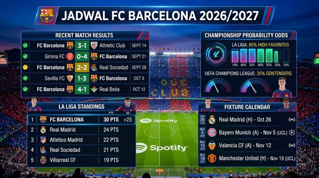 Jadwal Barcelona Terbaru 2026/2027: Kalender Pertandingan, Hasil Laga, Klasemen, dan Peluang Juara