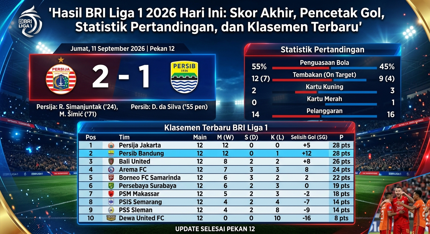 Hasil BRI Liga 1 2026 Hari Ini: Skor Akhir, Pencetak Gol, Statistik Pertandingan, dan Klasemen Terbaru