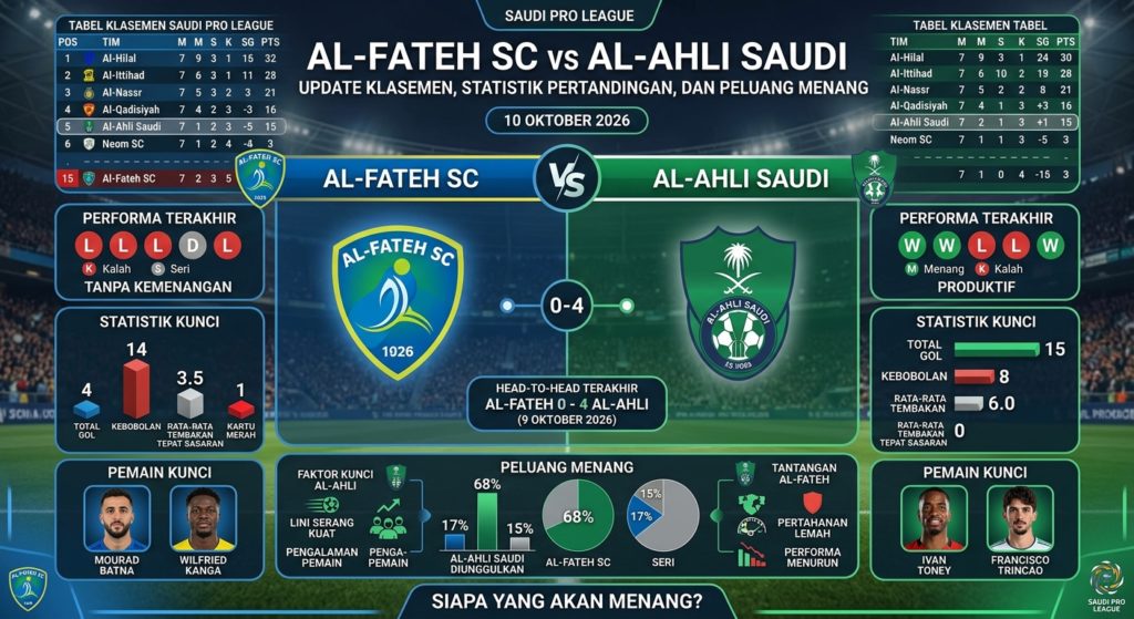 Al-Fateh vs Al-Ahli Saudi: Update Klasemen, Statistik Pertandingan, dan Peluang Menang