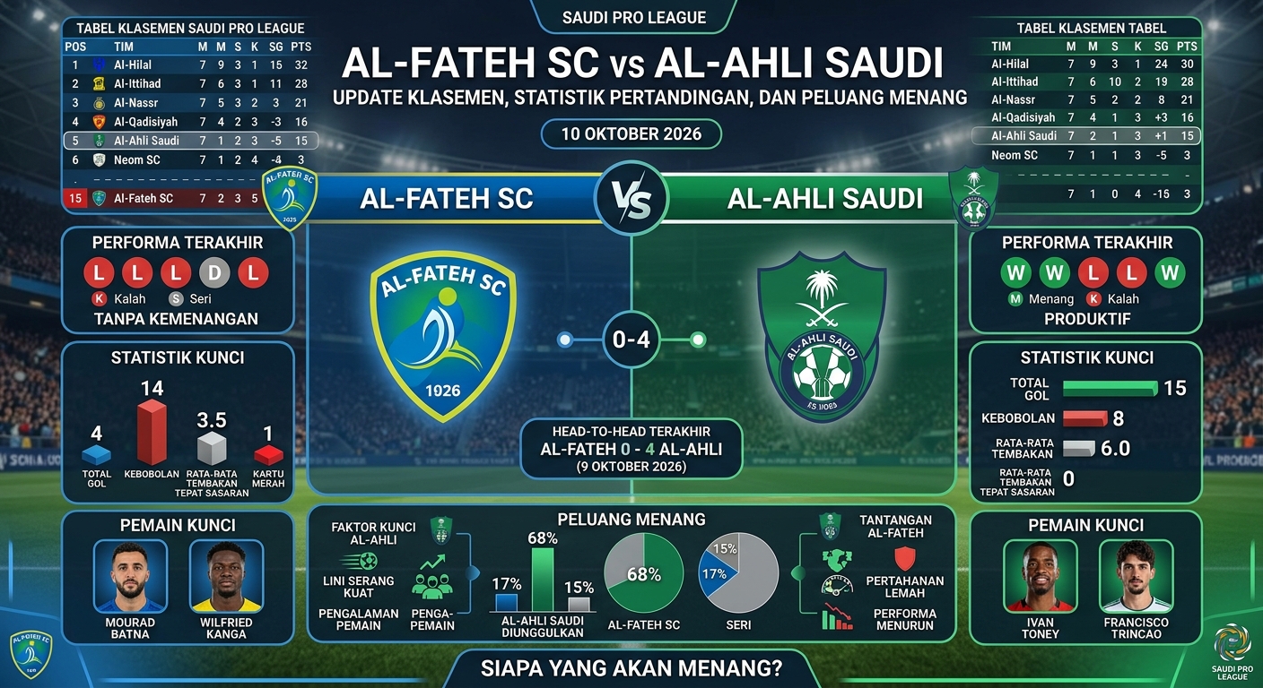 Al-Fateh vs Al-Ahli Saudi: Update Klasemen, Statistik Pertandingan, dan Peluang Menang