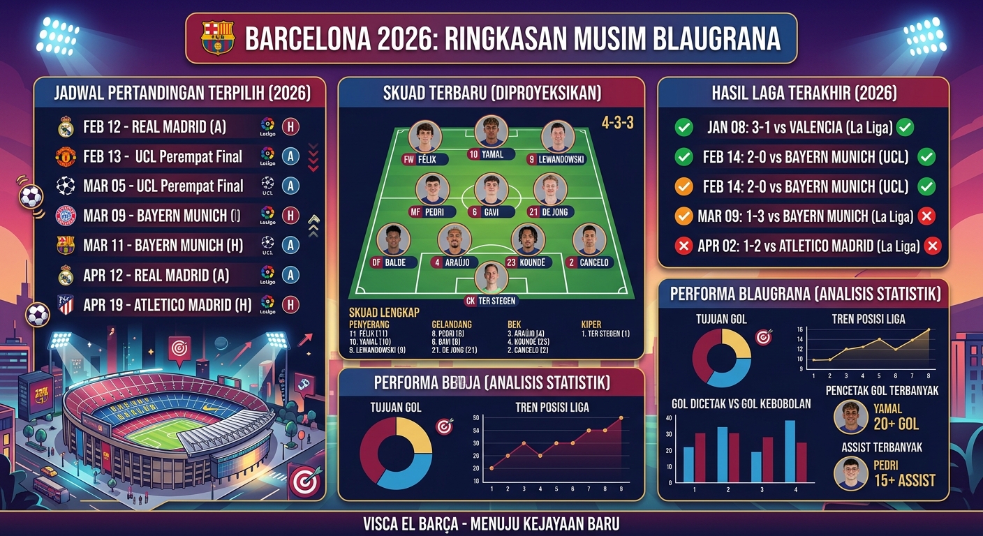 Barcelona 2026: Jadwal Pertandingan, Skuad Terbaru, Hasil Laga, dan Performa Blaugrana