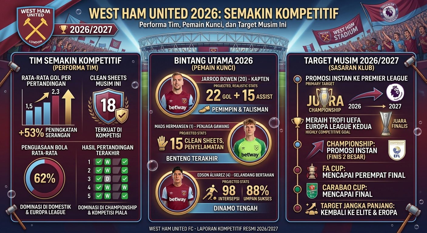 West Ham United 2026 Semakin Kompetitif: Performa Tim, Pemain Kunci, dan Target Musim Ini