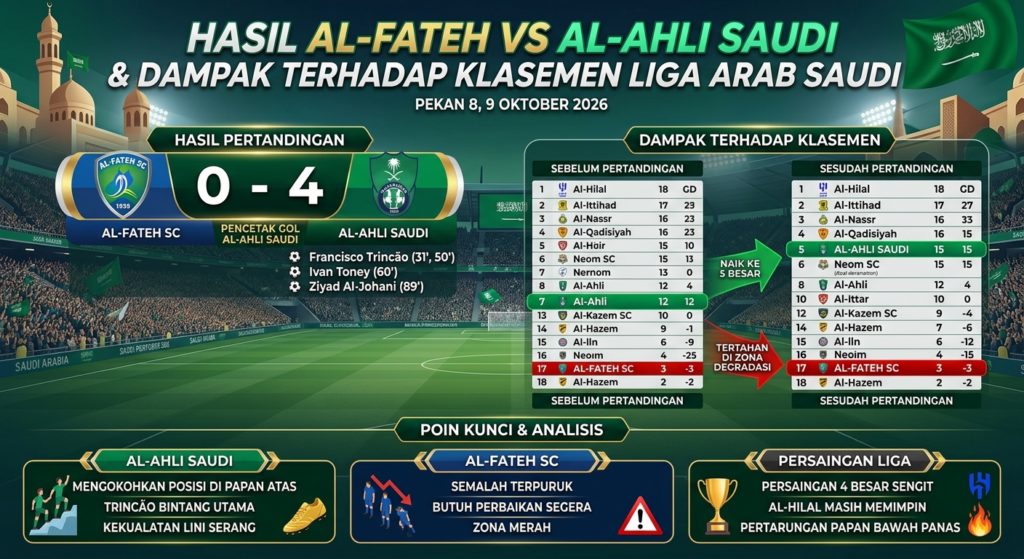 Hasil Al-Fateh vs Al-Ahli Saudi dan Dampaknya terhadap Klasemen Liga Arab Saudi