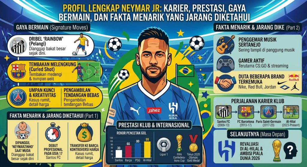 Profil Neymar Jr Lengkap: Karier, Prestasi, Gaya Bermain, dan Fakta Menarik yang Jarang Diketahui