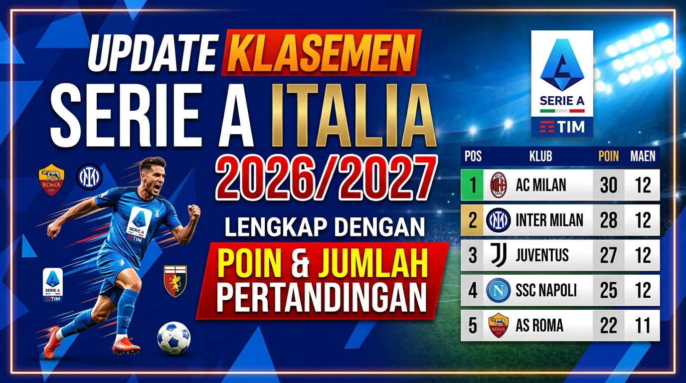 Update Klasemen Serie A Italia 2026/2027 Lengkap dengan Poin dan Jumlah Pertandingan