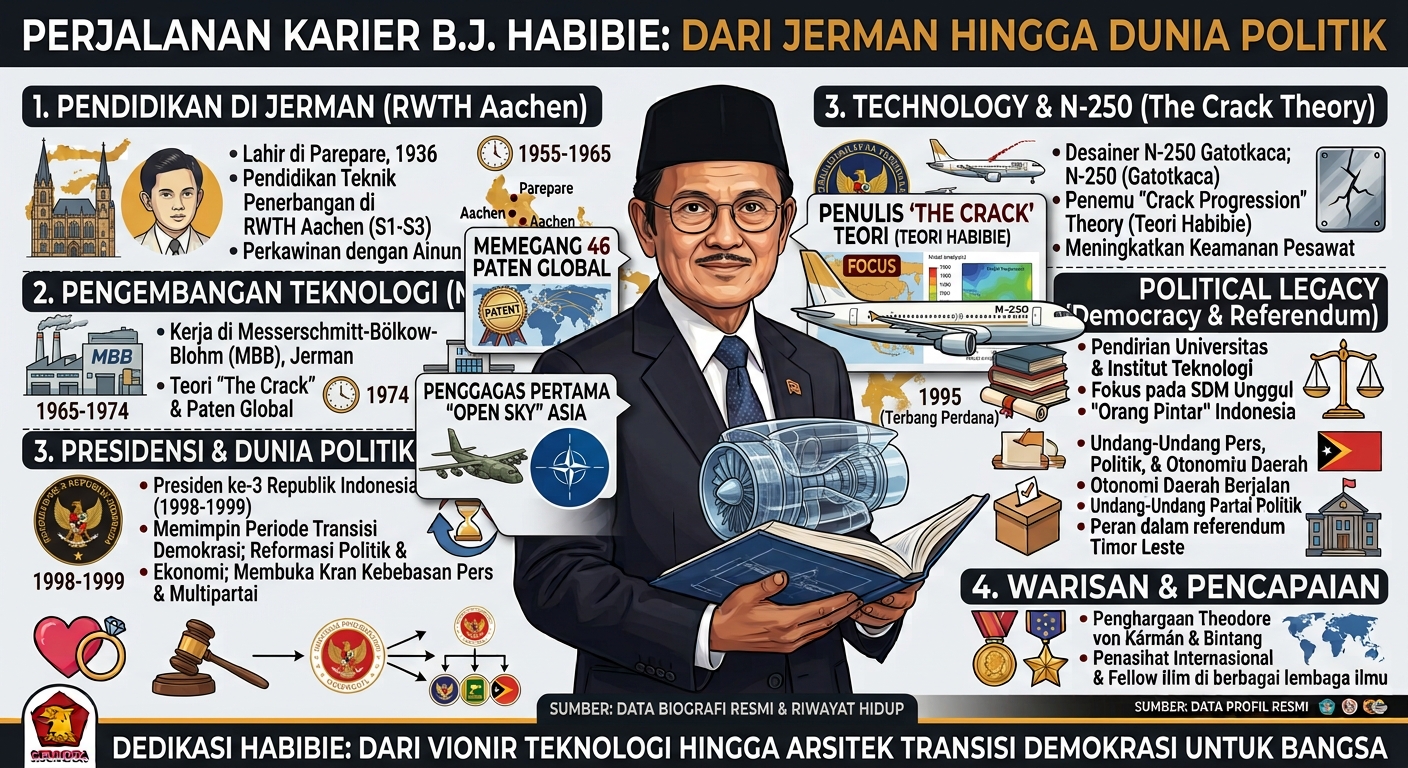Perjalanan Karier B.J. Habibie: Pendidikan di Jerman, Teknologi Pesawat, hingga Dunia Politik